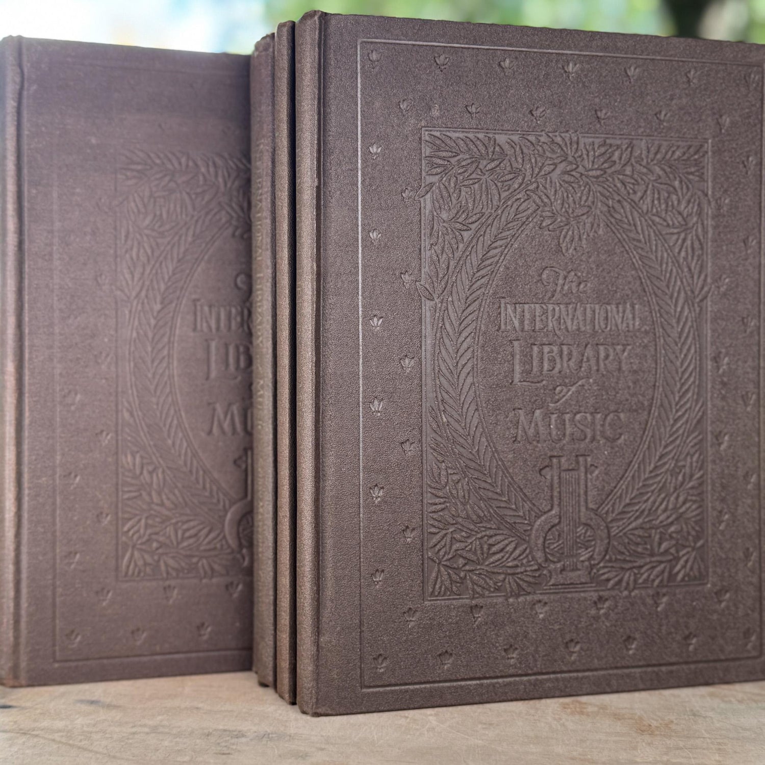 Antique Brown Embossed Oversized Books, International Library of Music, Vintage Music Books - Pretty Old Books