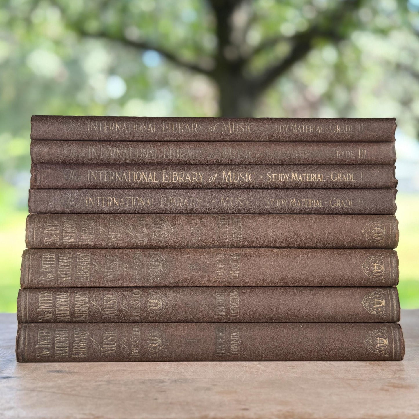 Antique Brown Embossed Oversized Books, International Library of Music, Vintage Music Books - Pretty Old Books