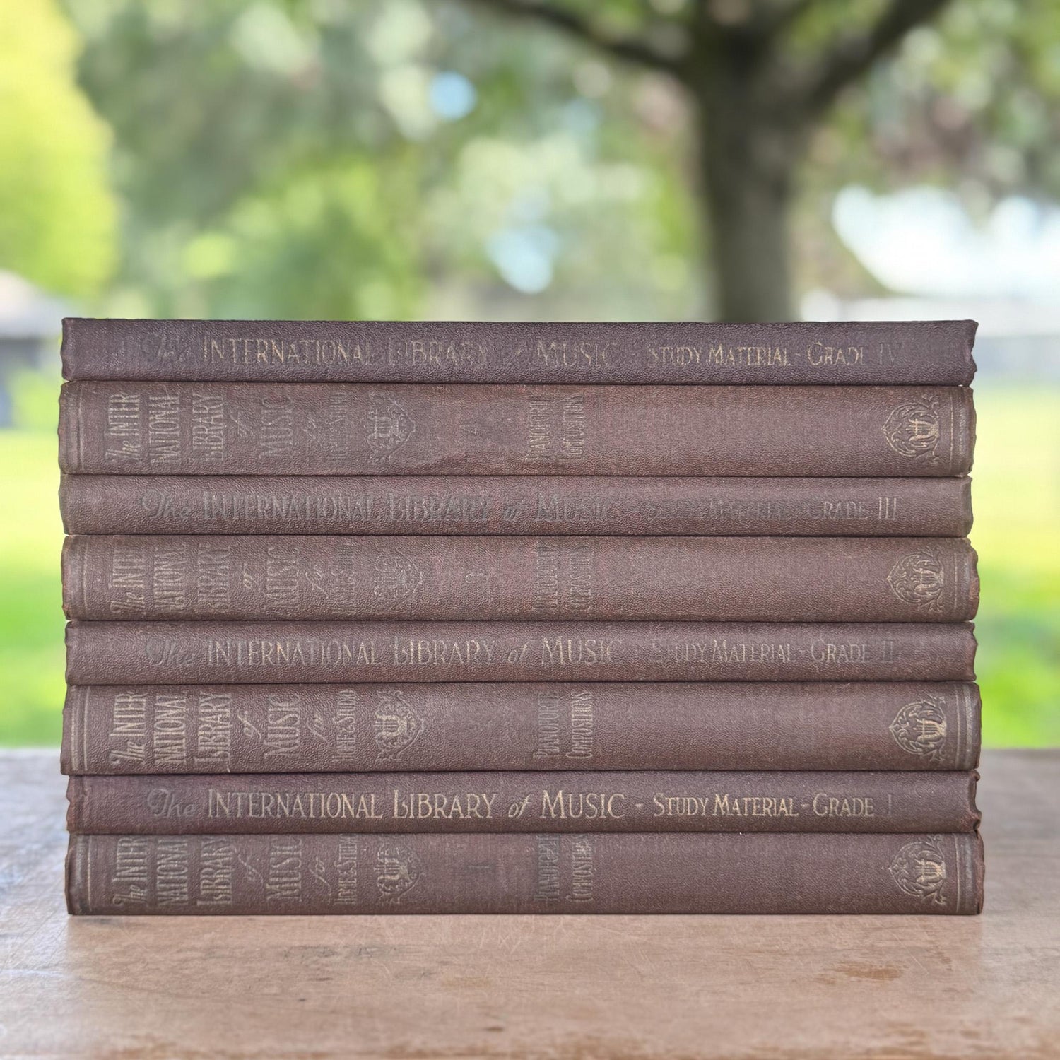Antique Brown Embossed Oversized Books, International Library of Music, Vintage Music Books - Pretty Old Books