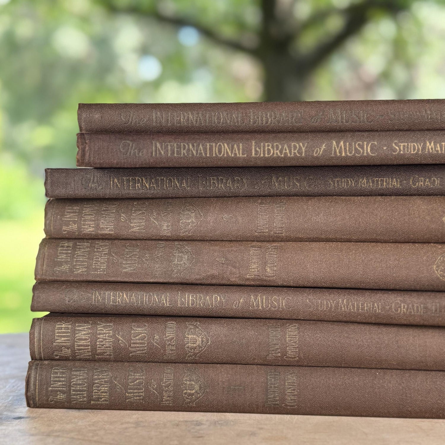Antique Brown Embossed Oversized Books, International Library of Music, Vintage Music Books - Pretty Old Books