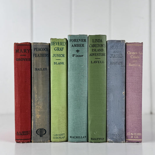 Antique Colorful Pastel Romance Book Bundle for Shelf Styling - Pretty Old Books