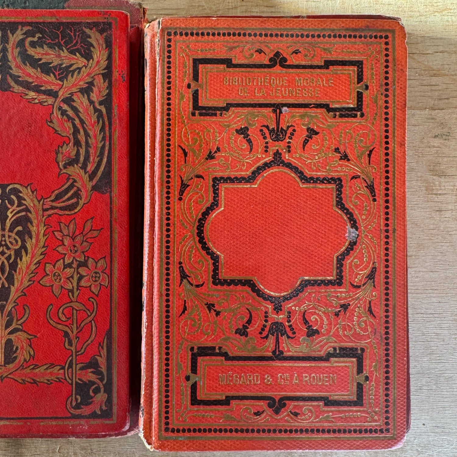 Antique French Book Bundle, Art Nouveau Gilt and Black Covers, Children's Prize Books - Pretty Old Books