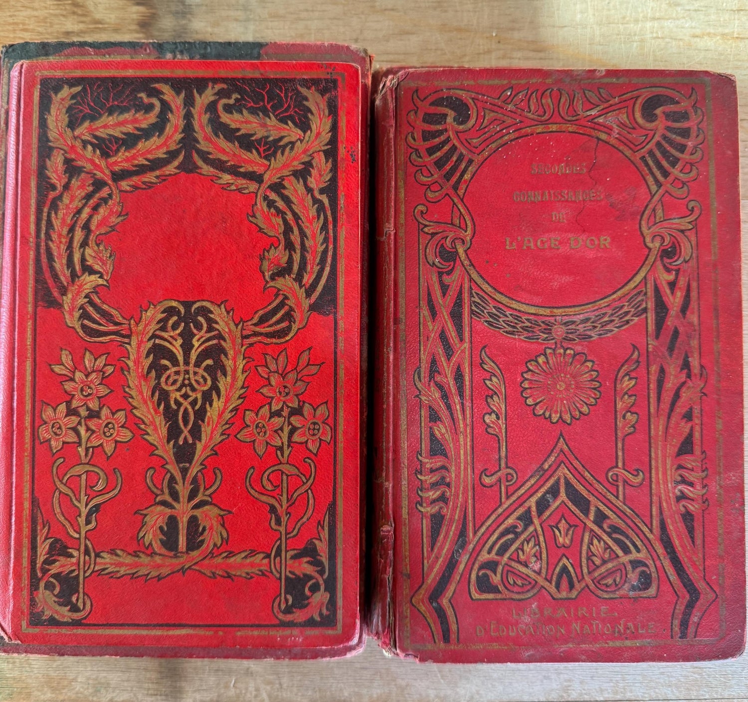 Antique French Book Bundle, Art Nouveau Gilt and Black Covers, Children's Prize Books - Pretty Old Books