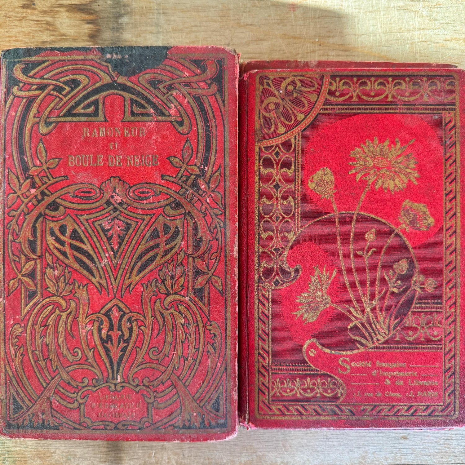 Antique French Book Bundle, Art Nouveau Gilt and Black Covers, Children's Prize Books - Pretty Old Books