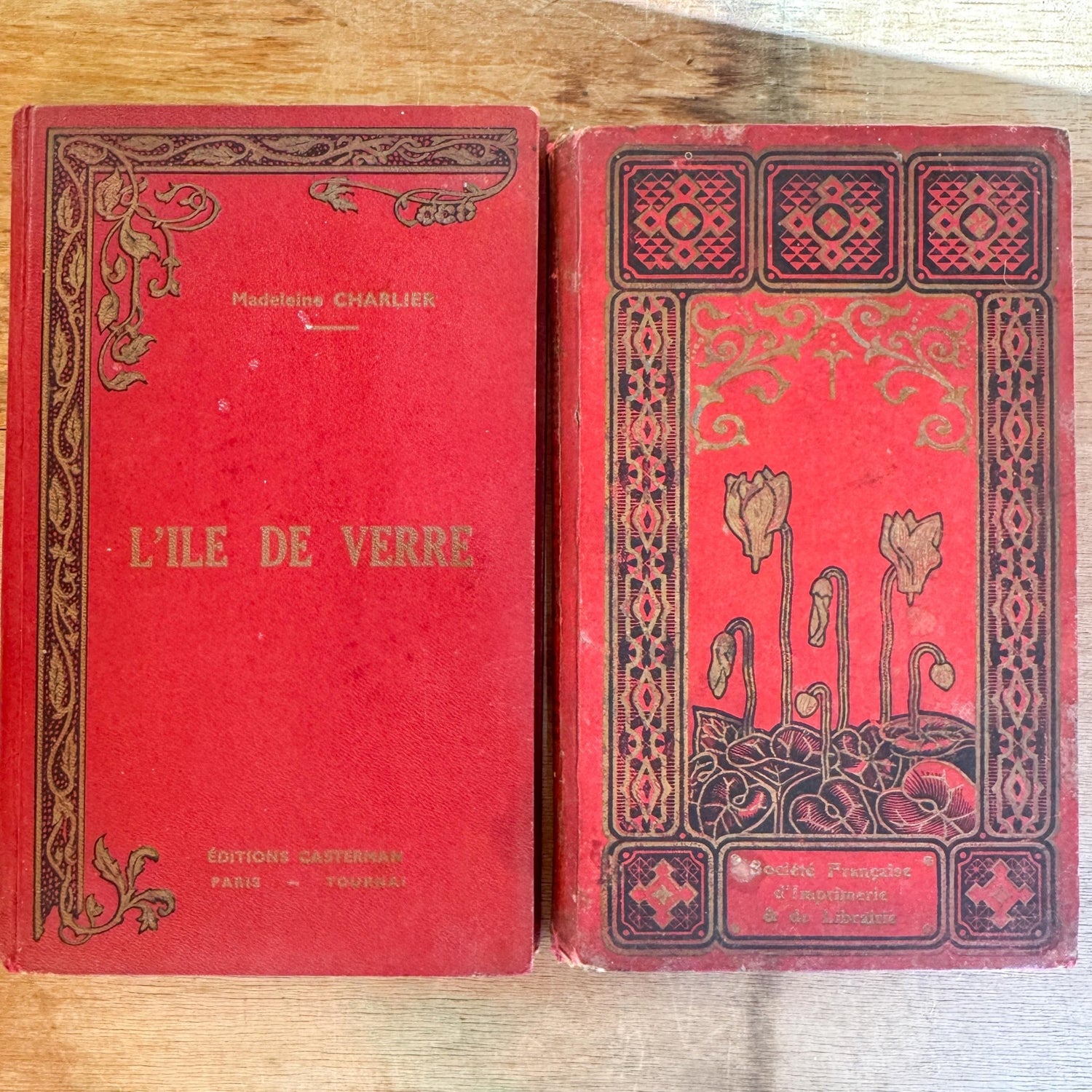 Antique French Book Bundle, Art Nouveau Gilt and Black Covers, Children's Prize Books - Pretty Old Books