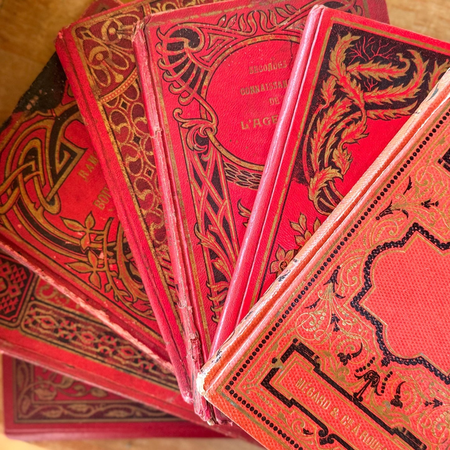 Antique French Book Bundle, Art Nouveau Gilt and Black Covers, Children's Prize Books - Pretty Old Books