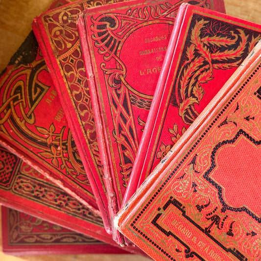 Antique French Book Bundle, Art Nouveau Gilt and Black Covers, Children's Prize Books - Pretty Old Books