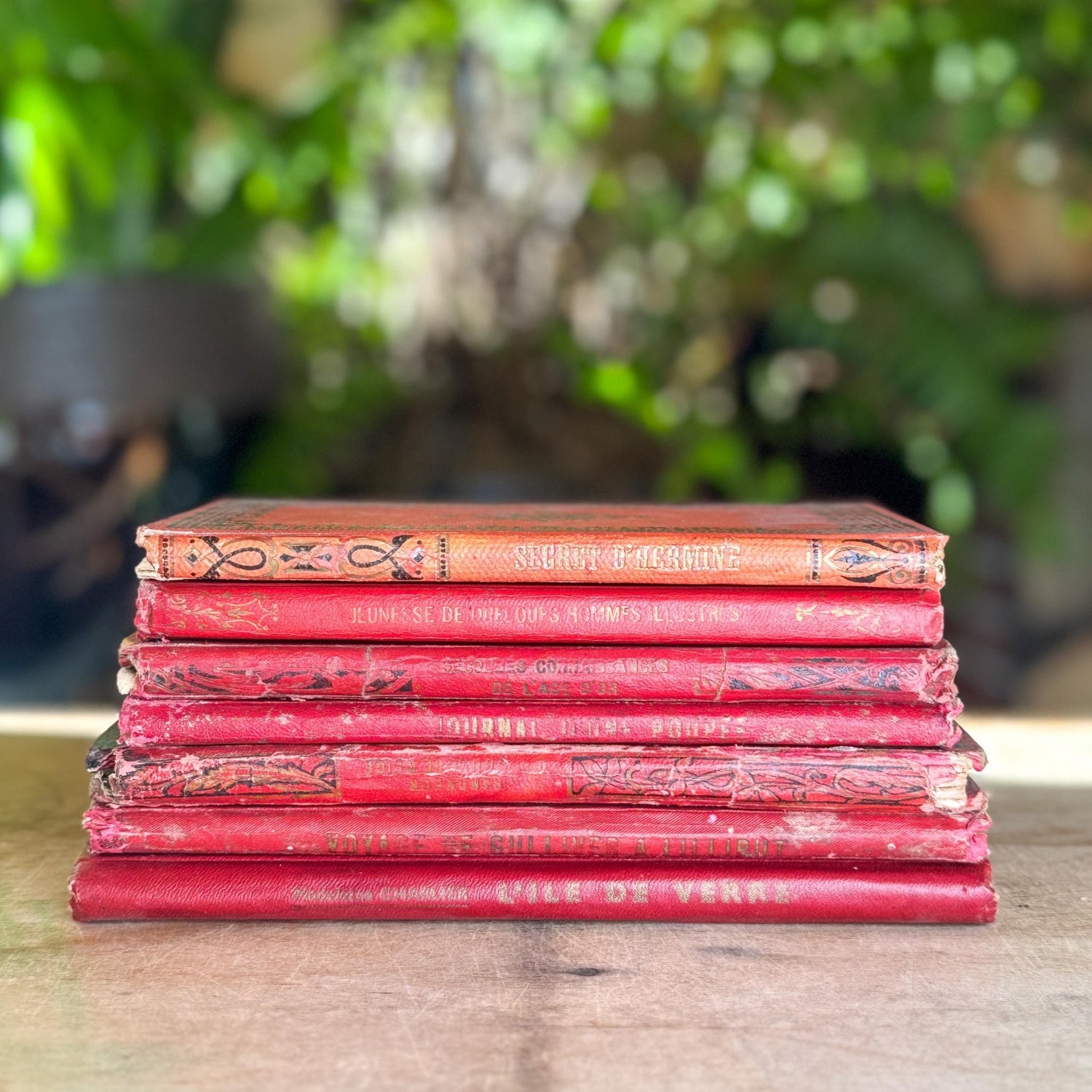 Antique French Book Bundle, Art Nouveau Gilt and Black Covers, Children's Prize Books - Pretty Old Books