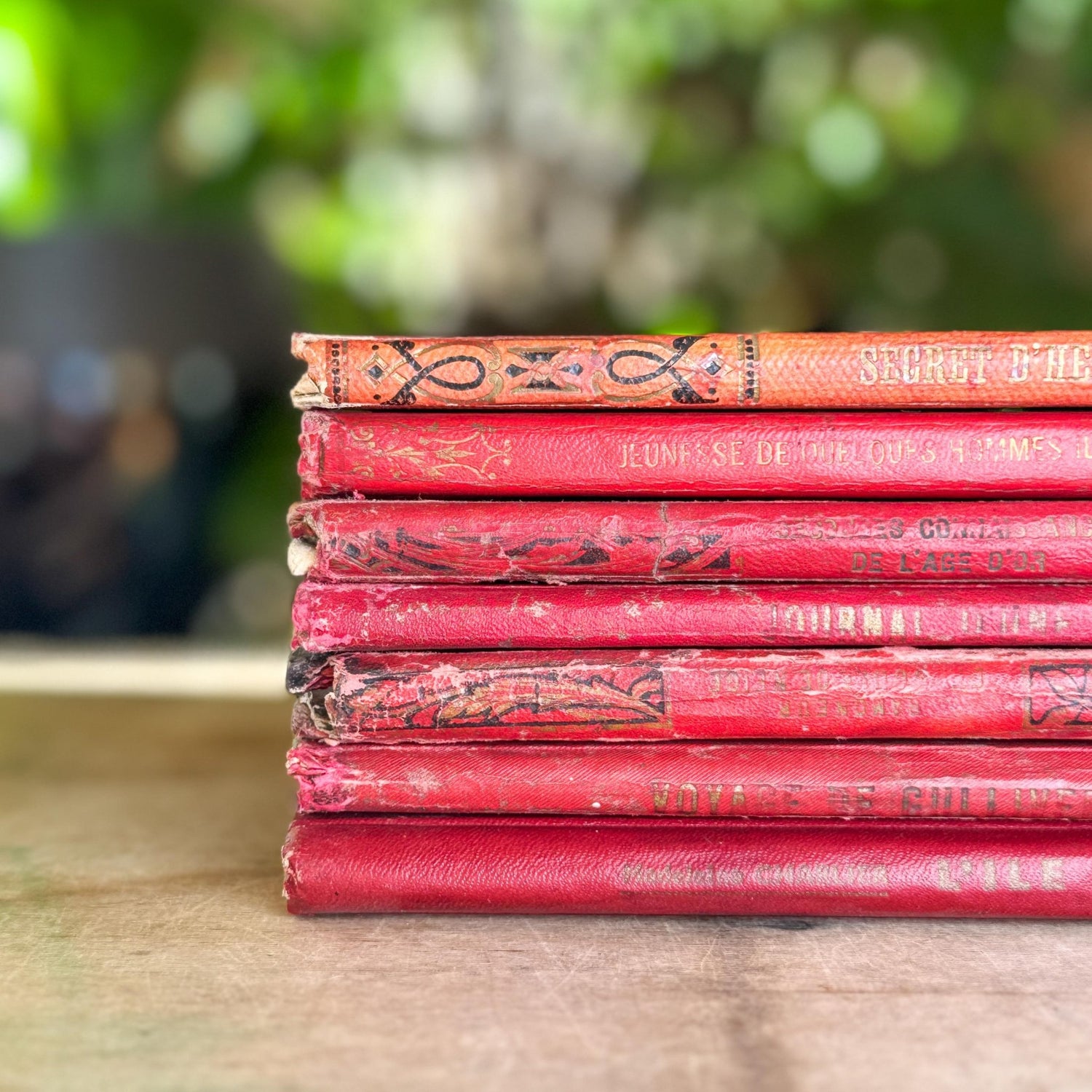 Antique French Book Bundle, Art Nouveau Gilt and Black Covers, Children's Prize Books - Pretty Old Books