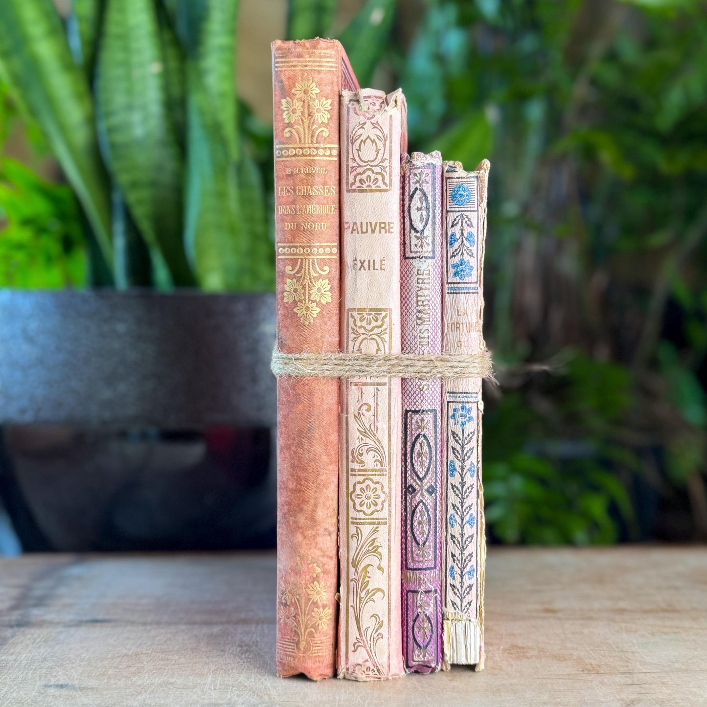 Antique French Book Bundle in Pink, Purple, and Faded Red With Floral Covers - Pretty Old Books