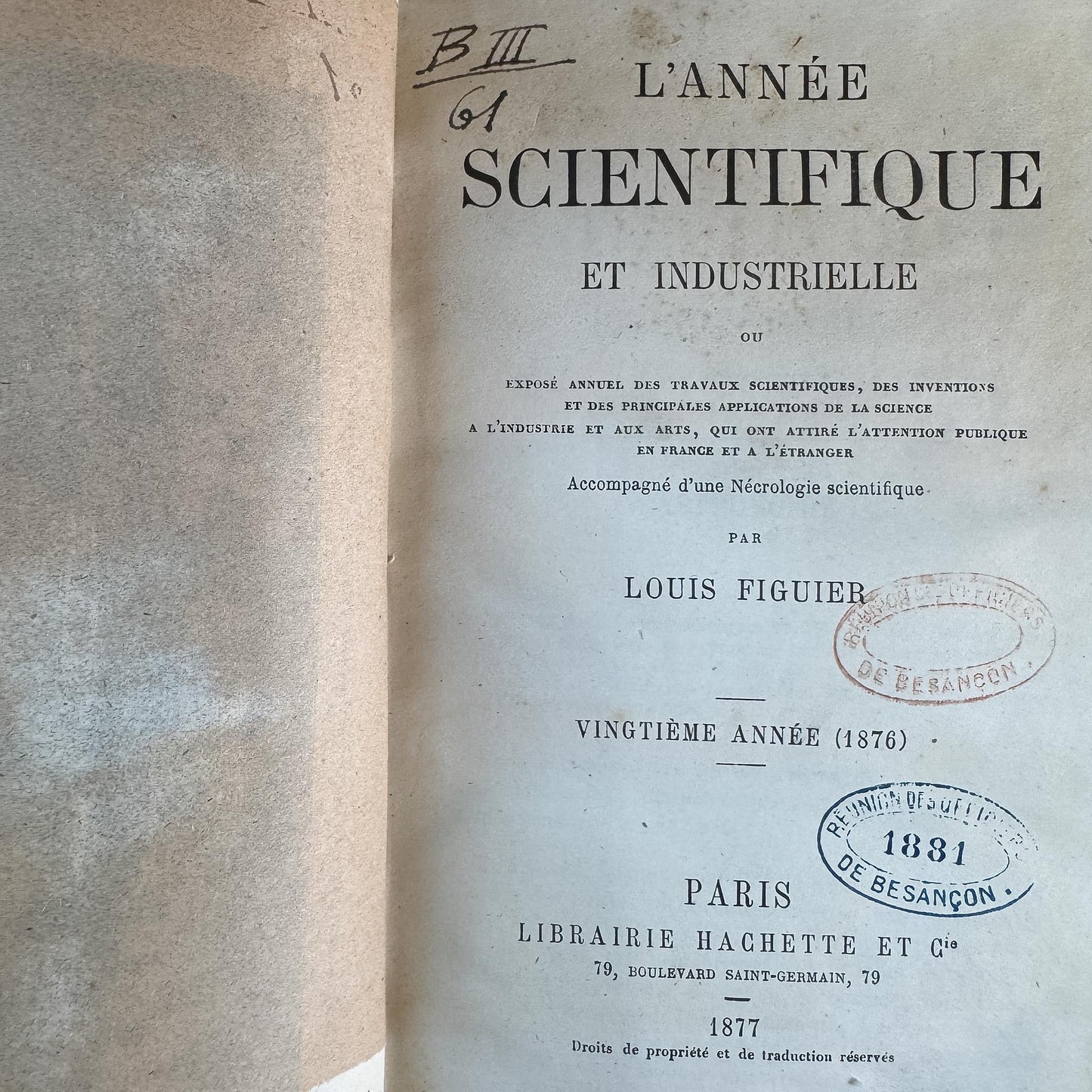 Antique French Book Set of L'Année Scientifique et Industrielle by Louis Figuier, 7 Volumes - Pretty Old Books