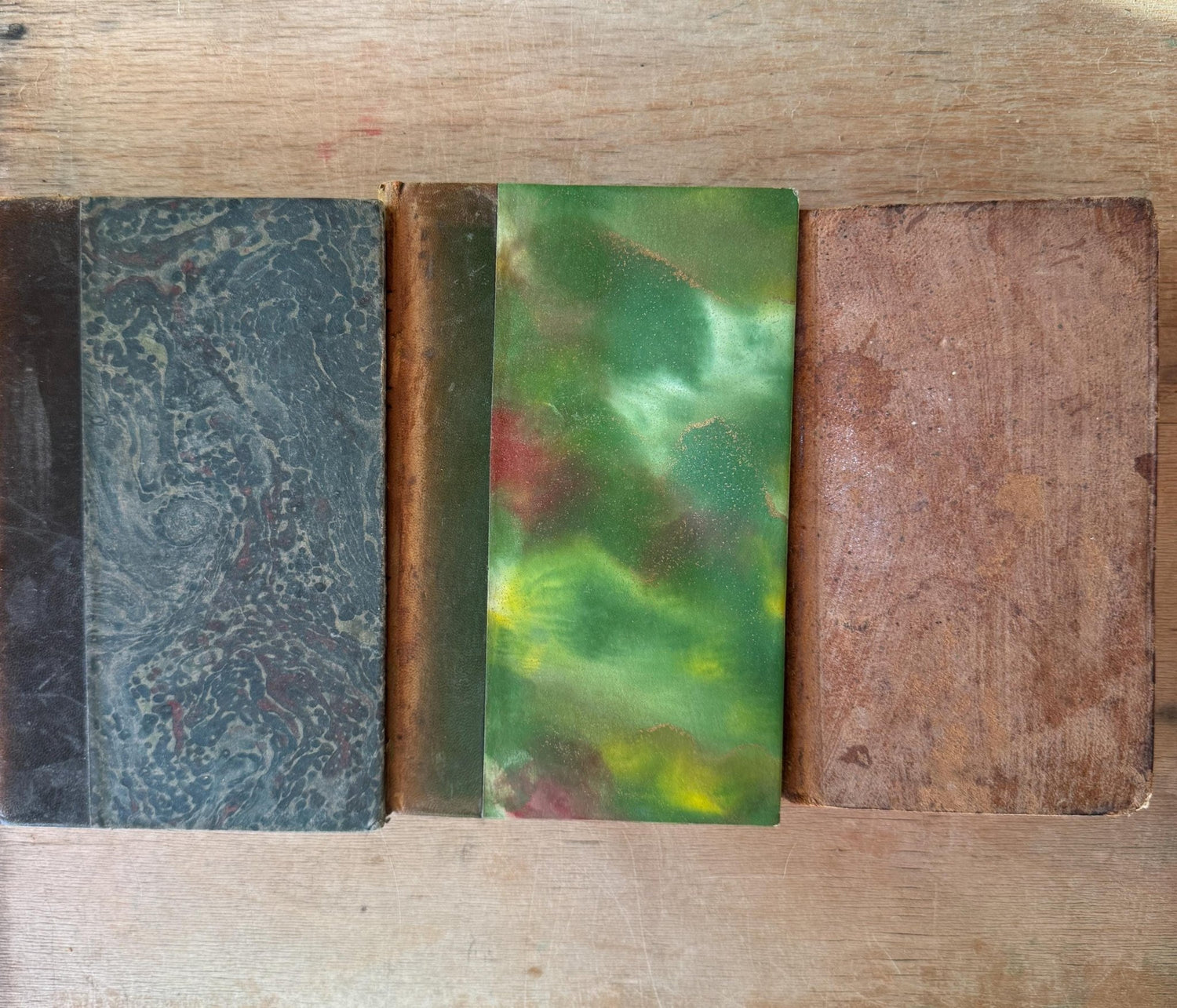 Antique French Leather Book Bundle in Caramel, Brown, and Tan - Pretty Old Books
