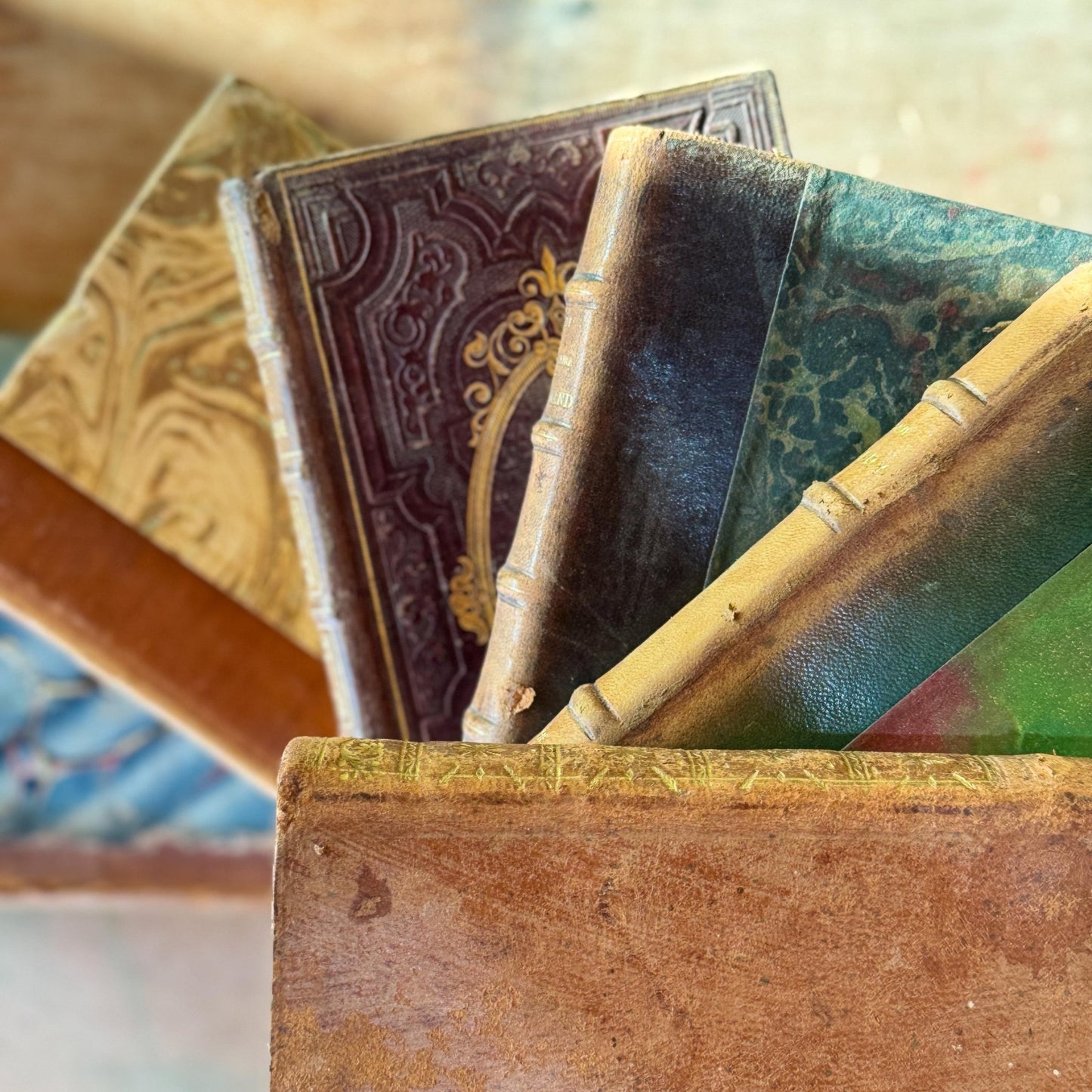 Antique French Leather Book Bundle in Caramel, Brown, and Tan - Pretty Old Books
