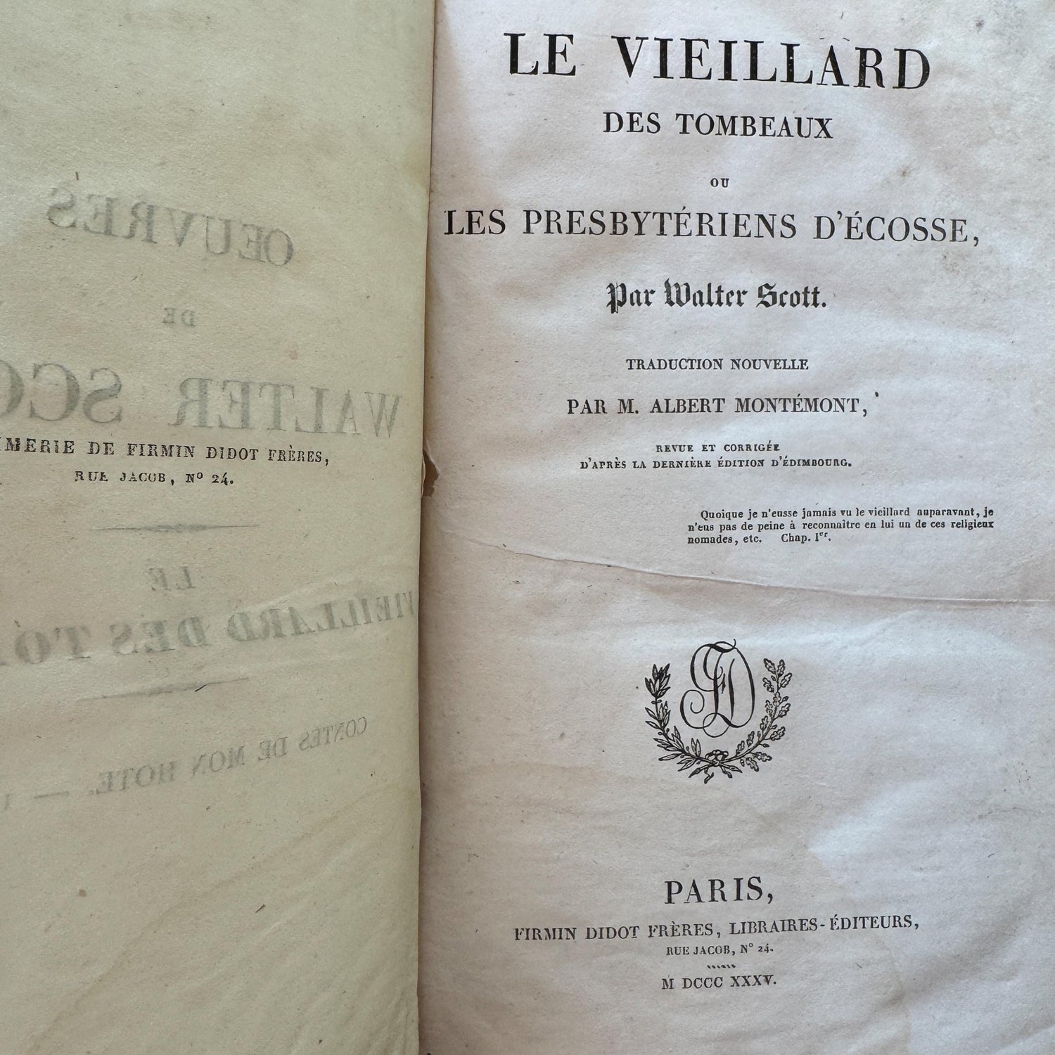 Antique French Leather Book Bundle of Slim Brown Books 1821-1900s, Victor Hugo Hernani, Walter Scott - Pretty Old Books