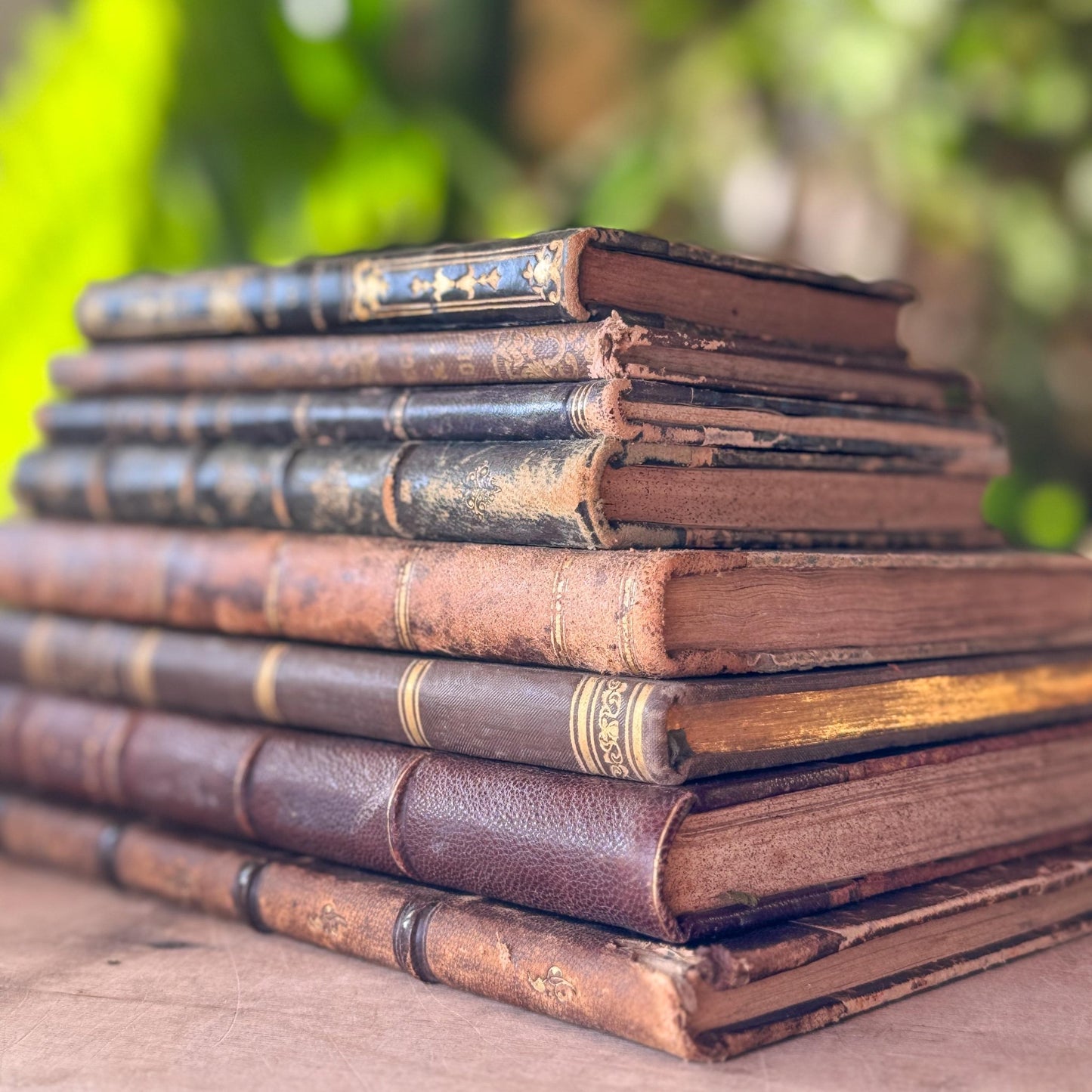 Antique French Leather Book Bundle of Slim Brown Books 1821-1900s, Victor Hugo Hernani, Walter Scott - Pretty Old Books