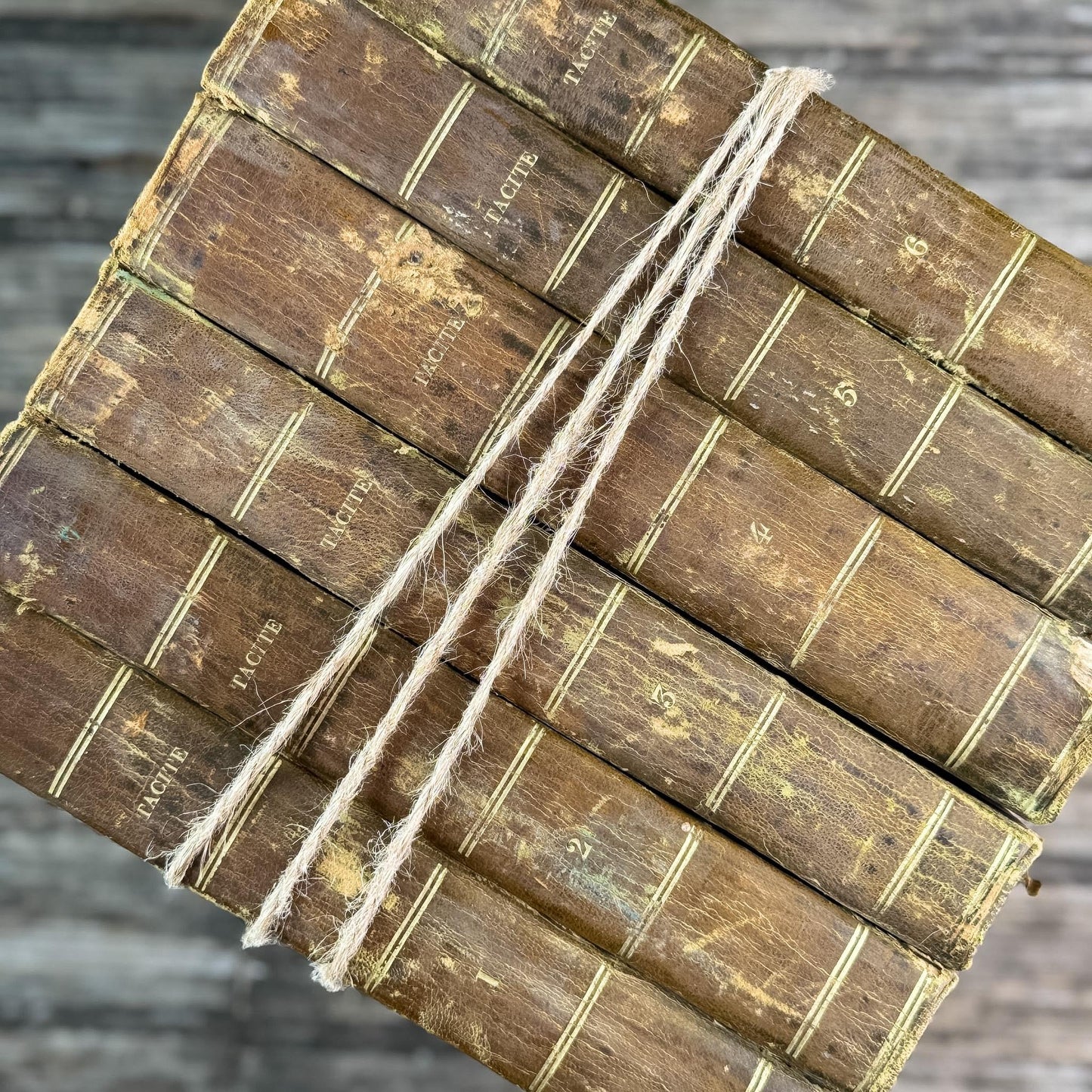 Antique French Leather Book Set of Tacitus, Complete 6-Volume Set, 1818 - Pretty Old Books
