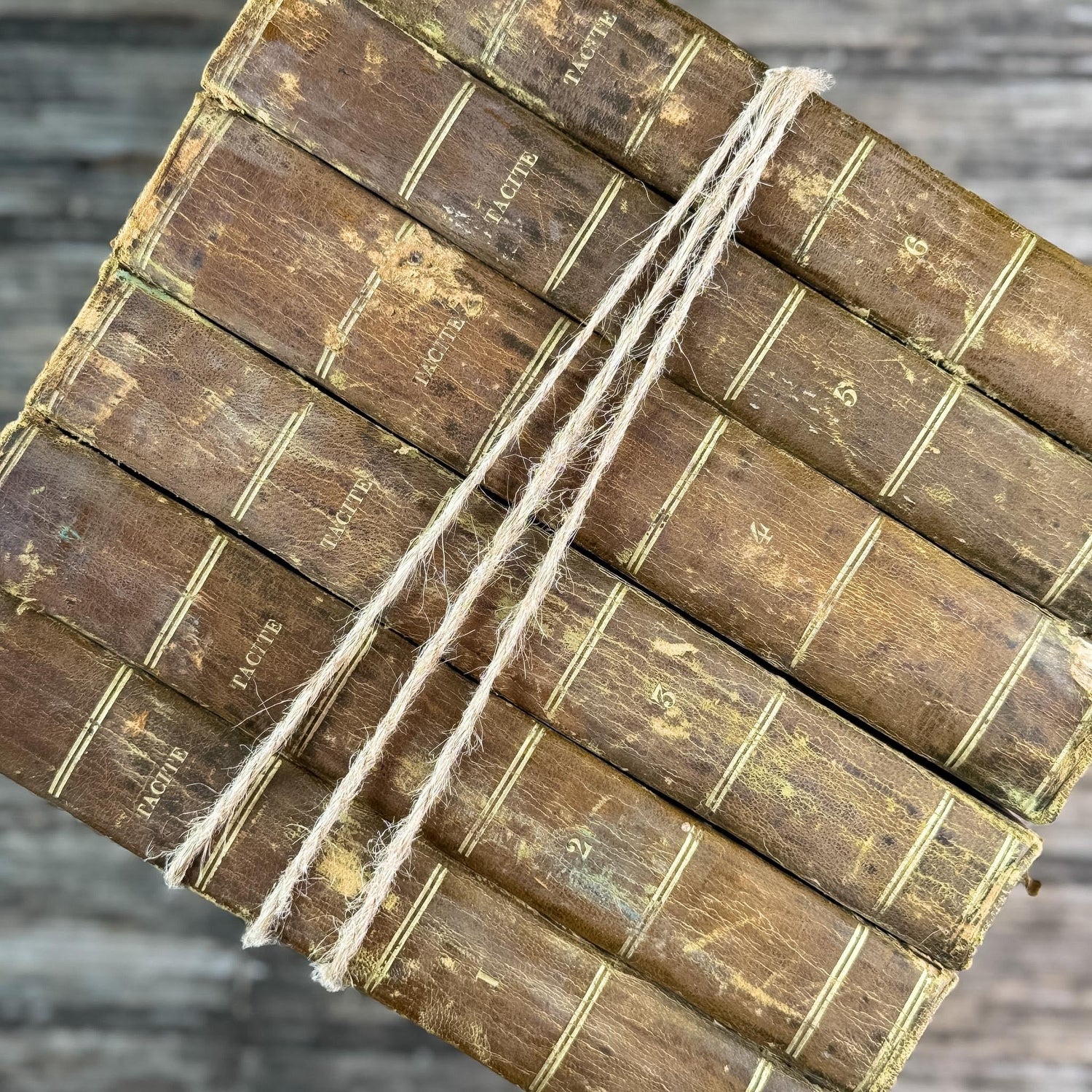 Antique French Leather Book Set of Tacitus, Complete 6-Volume Set, 1818 - Pretty Old Books