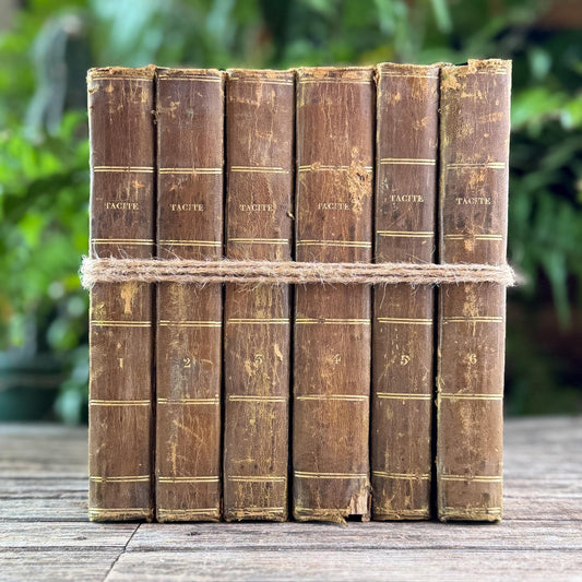 Antique French Leather Book Set of Tacitus, Complete 6-Volume Set, 1818 - Pretty Old Books