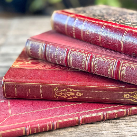 Antique French Red Leather Book Set from 1800s - Pretty Old Books