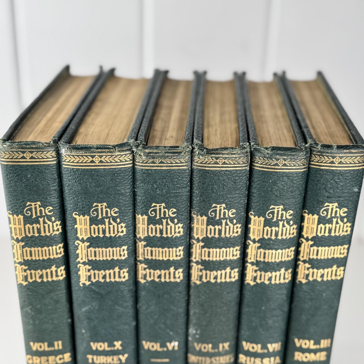 Antique Green Book Set, The Story of the Greatest Nations and The World's Famous Events, 1919 - Pretty Old Books