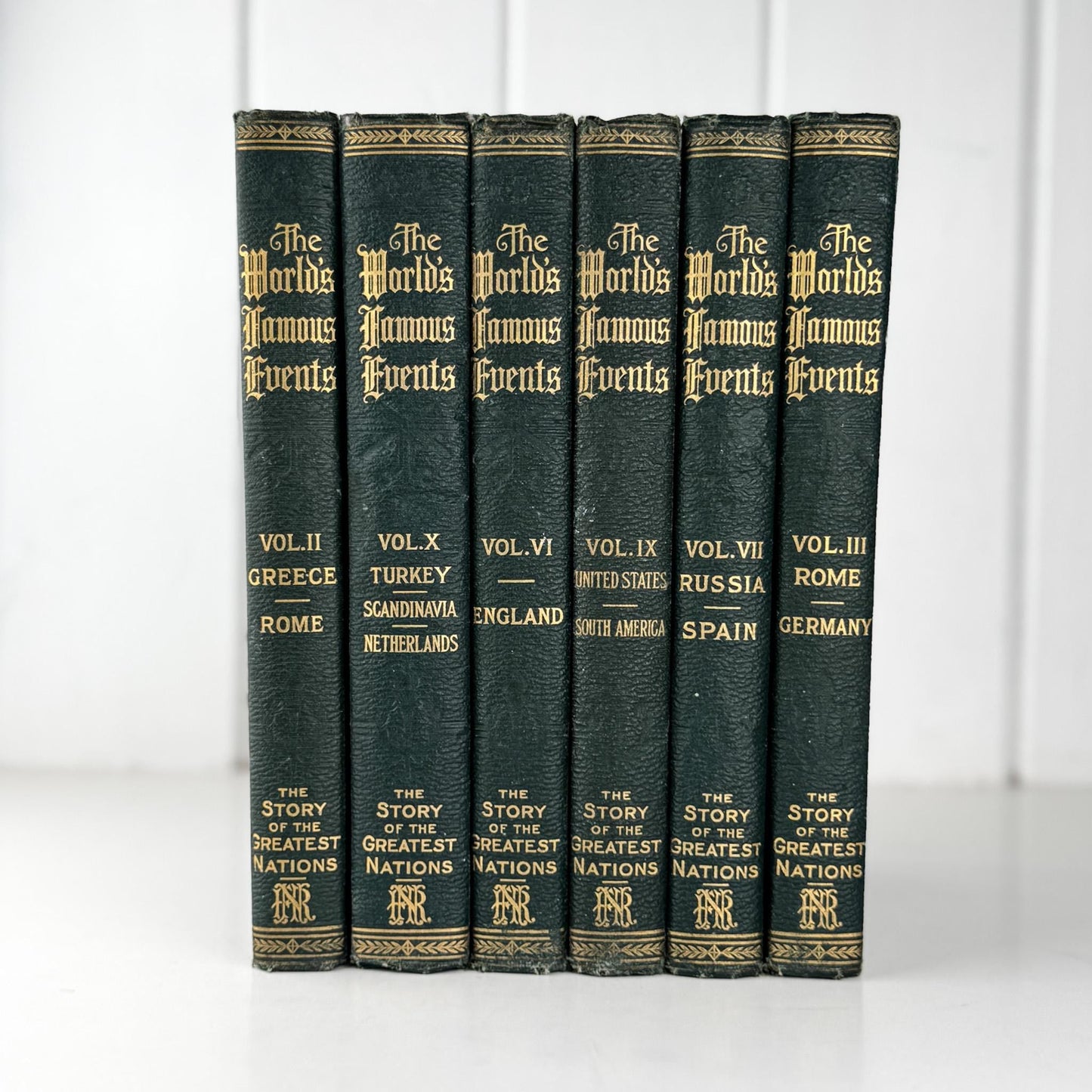 Antique Green Book Set, The Story of the Greatest Nations and The World's Famous Events, 1919 - Pretty Old Books