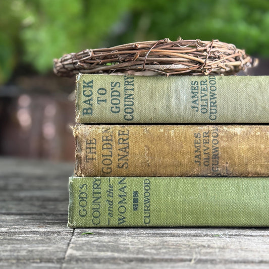Antique James Oliver Curwood Westerns, Olive Green and Beige Book Bundle - Pretty Old Books