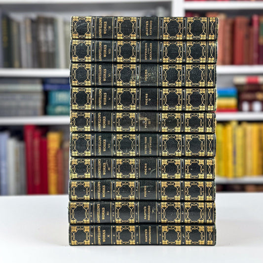 Antique Leather - Bound 10 - Volume Set 1904 Craigie Edition Longfellow Green and Gold Book Set - Pretty Old Books