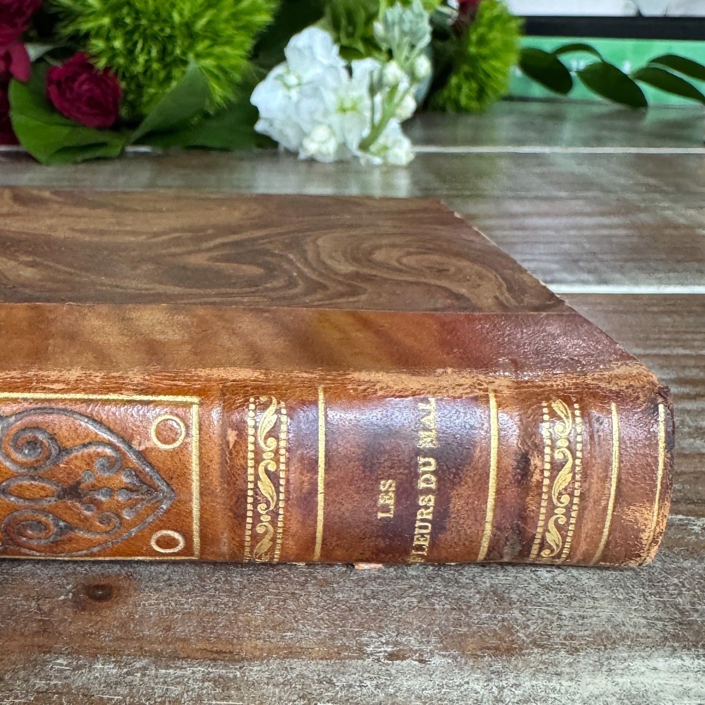 Antique Leather - Bound French Edition of Les Fleurs du Mal, Charles Baudelaire - Pretty Old Books