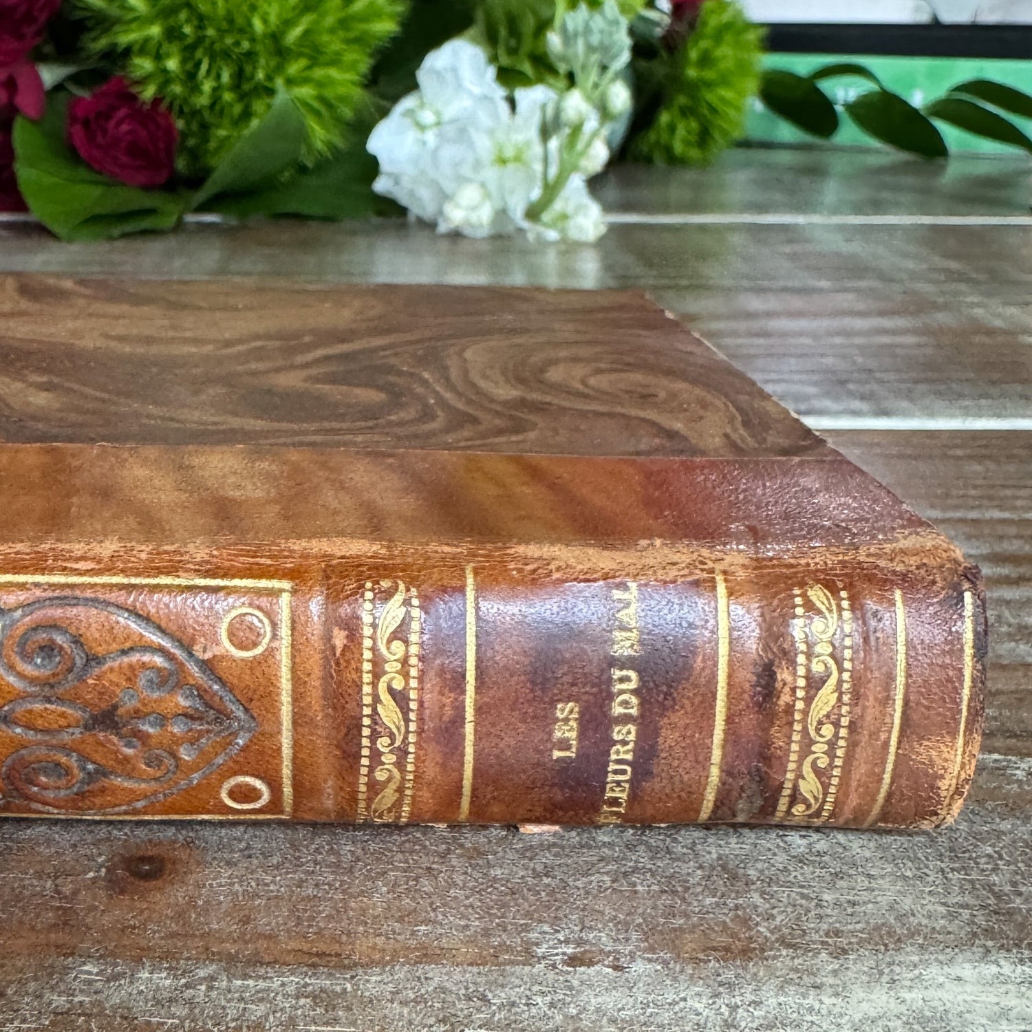 Antique Leather - Bound French Edition of Les Fleurs du Mal, Charles Baudelaire - Pretty Old Books