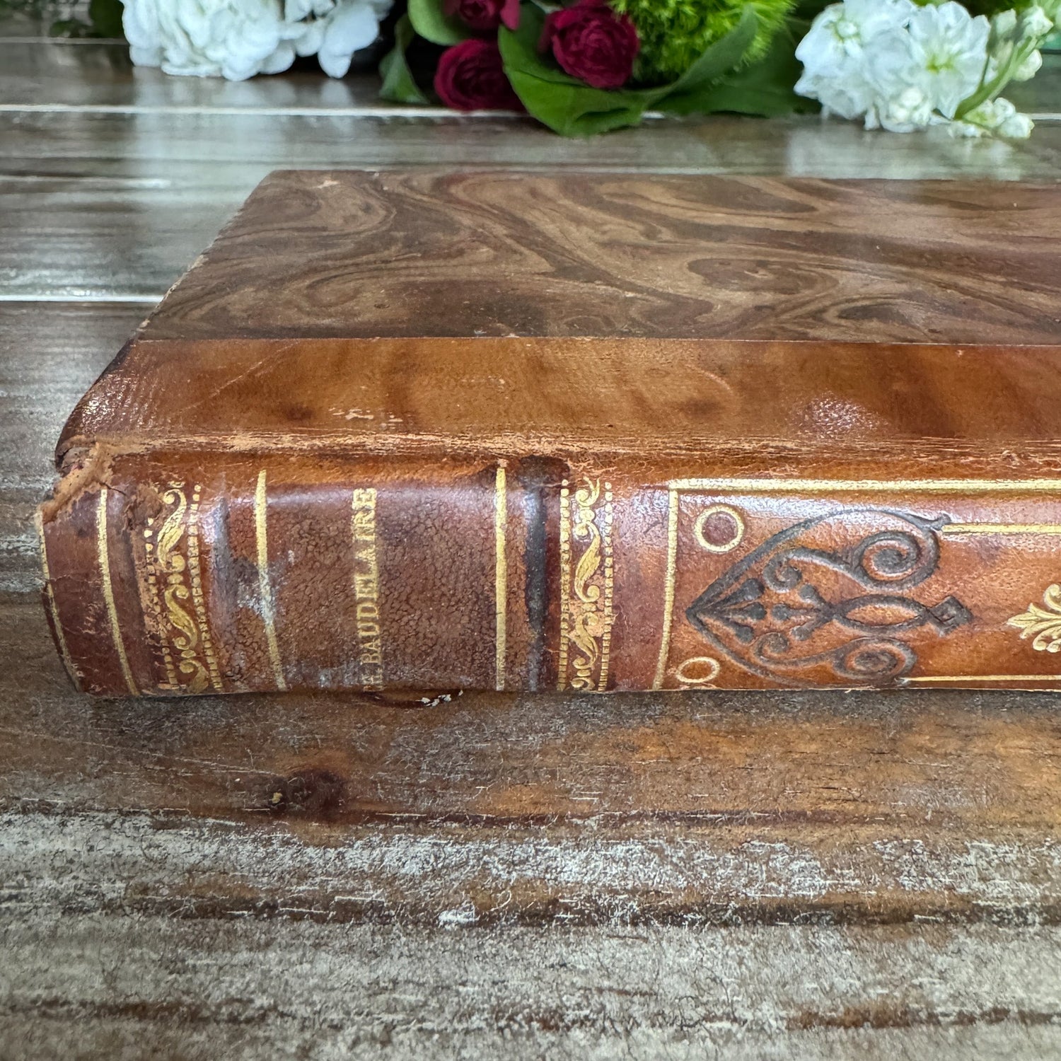 Antique Leather - Bound French Edition of Les Fleurs du Mal, Charles Baudelaire - Pretty Old Books