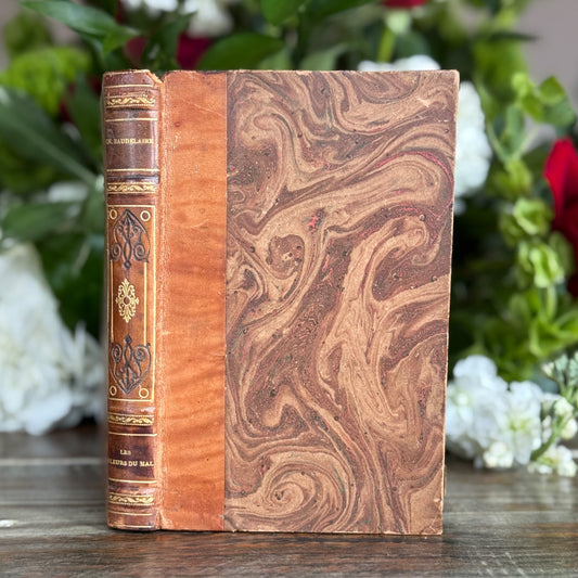 Antique Leather - Bound French Edition of Les Fleurs du Mal, Charles Baudelaire - Pretty Old Books