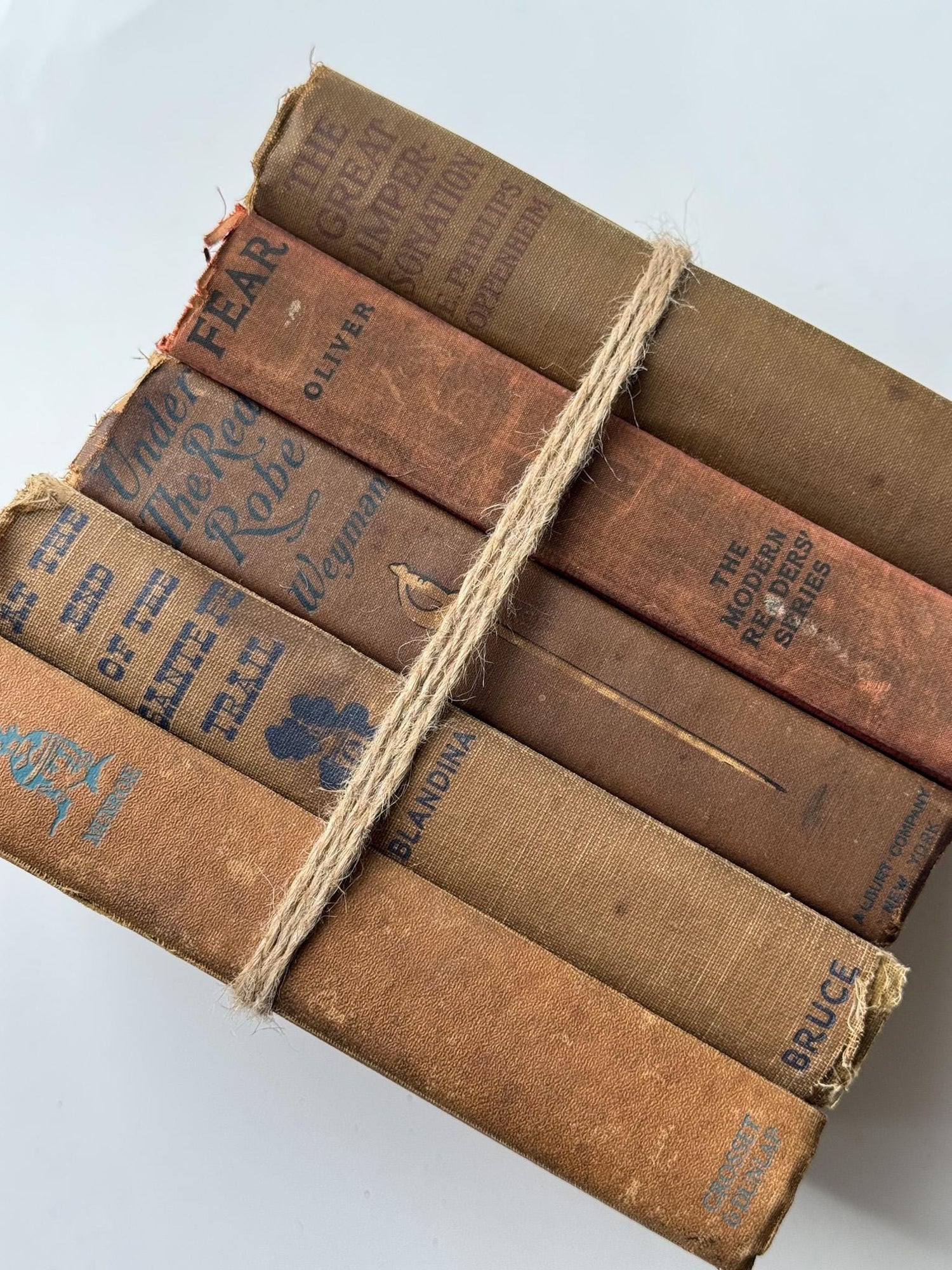 Antique Neutral Beige Brown Book Bundle, Westerns - Pretty Old Books