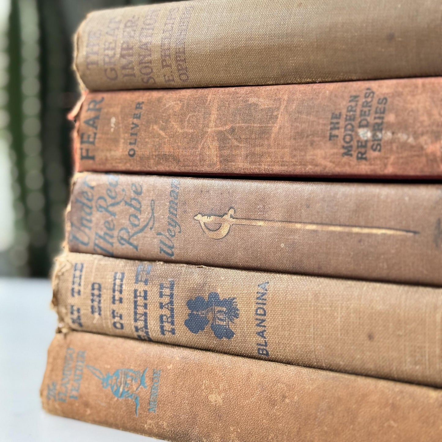 Antique Neutral Beige Brown Book Bundle, Westerns - Pretty Old Books