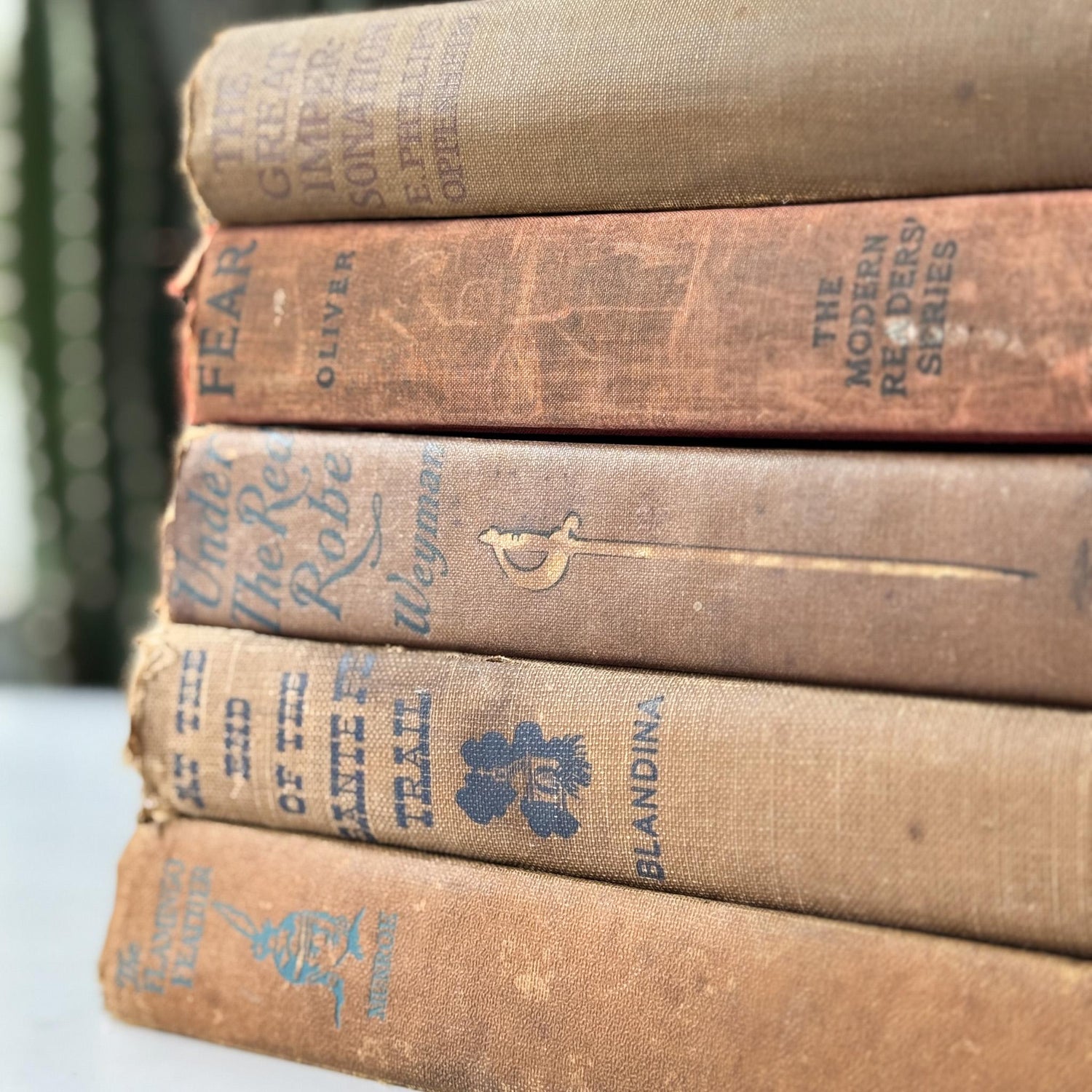 Antique Neutral Beige Brown Book Bundle, Westerns - Pretty Old Books