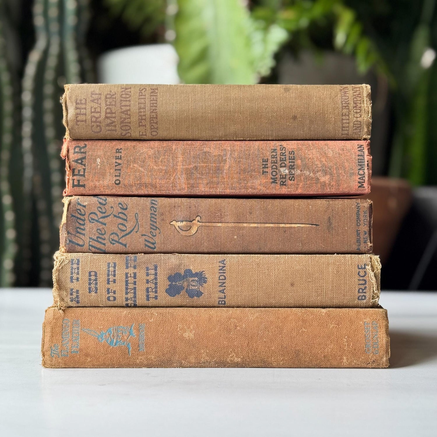 Antique Neutral Beige Brown Book Bundle, Westerns - Pretty Old Books