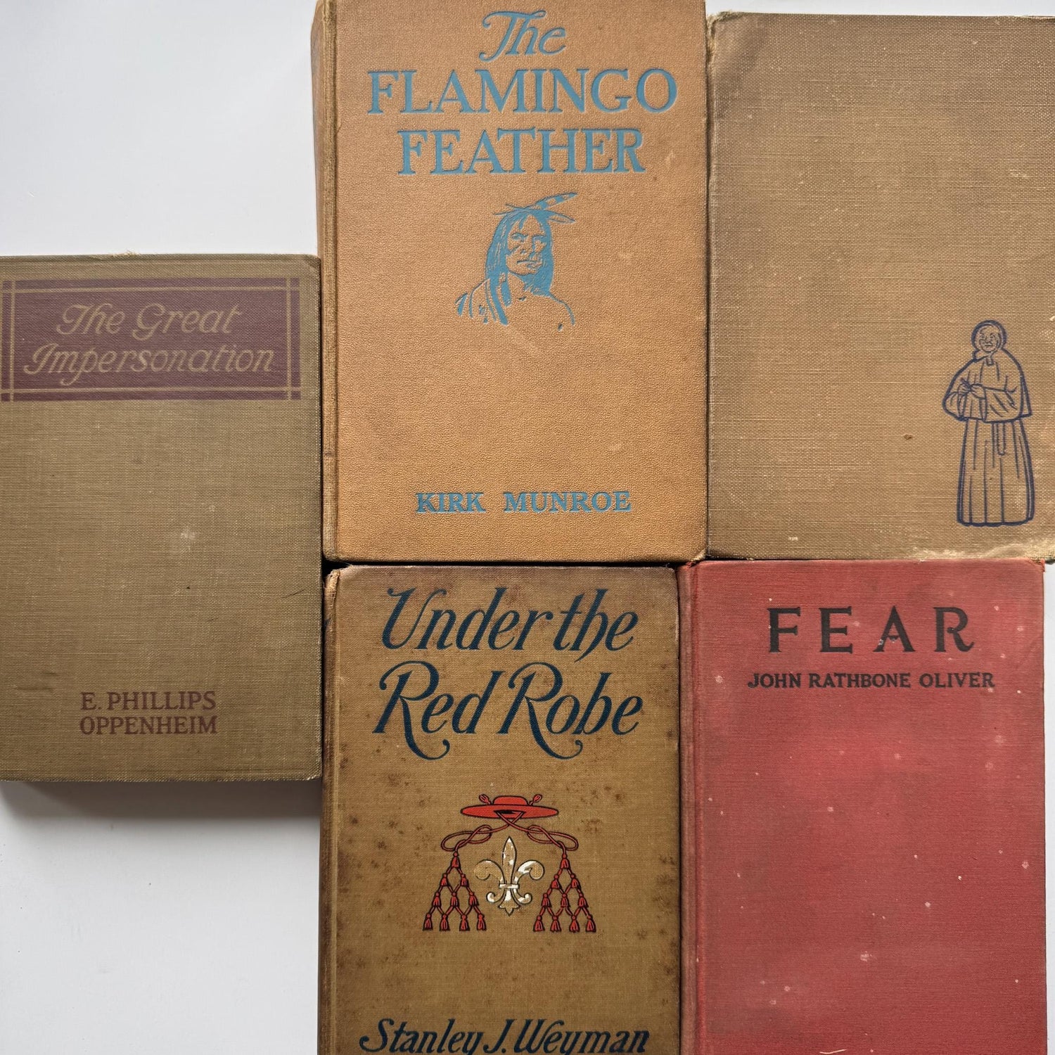 Antique Neutral Beige Brown Book Bundle, Westerns - Pretty Old Books