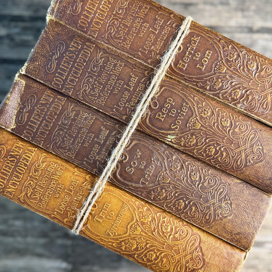 Antique Neutral Embossed Collier's New Encyclopedia Partial Set - Pretty Old Books