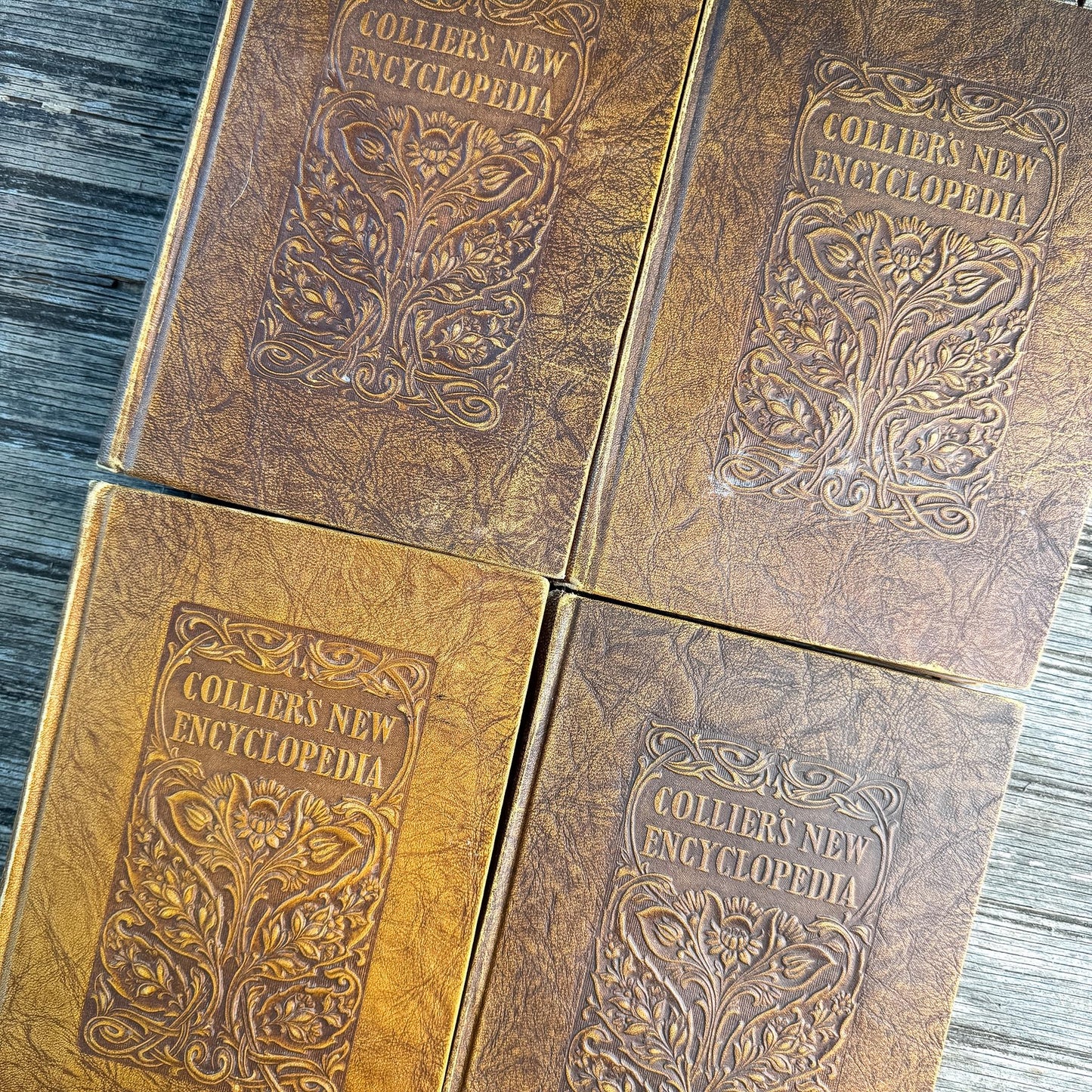 Antique Neutral Embossed Collier's New Encyclopedia Partial Set - Pretty Old Books