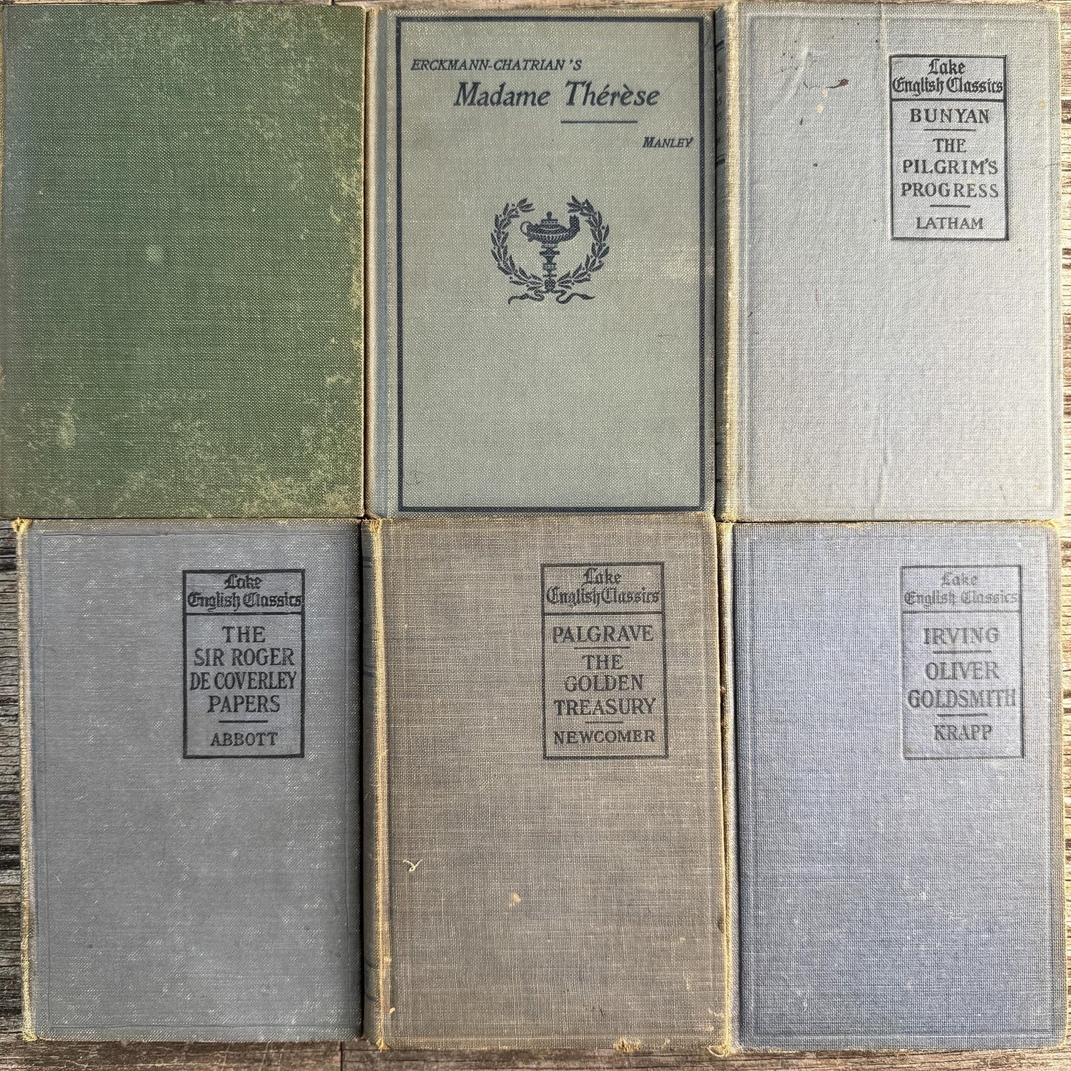 Antique Neutral Shabby School Book Bundle, Classic Literature and Poetry Lake English Classics - Pretty Old Books