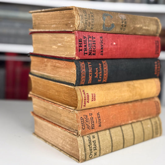 Antique Old West Novel Bundle, Orange Red, Rust Westerns, Hough, Seltzer, Raine - Pretty Old Books
