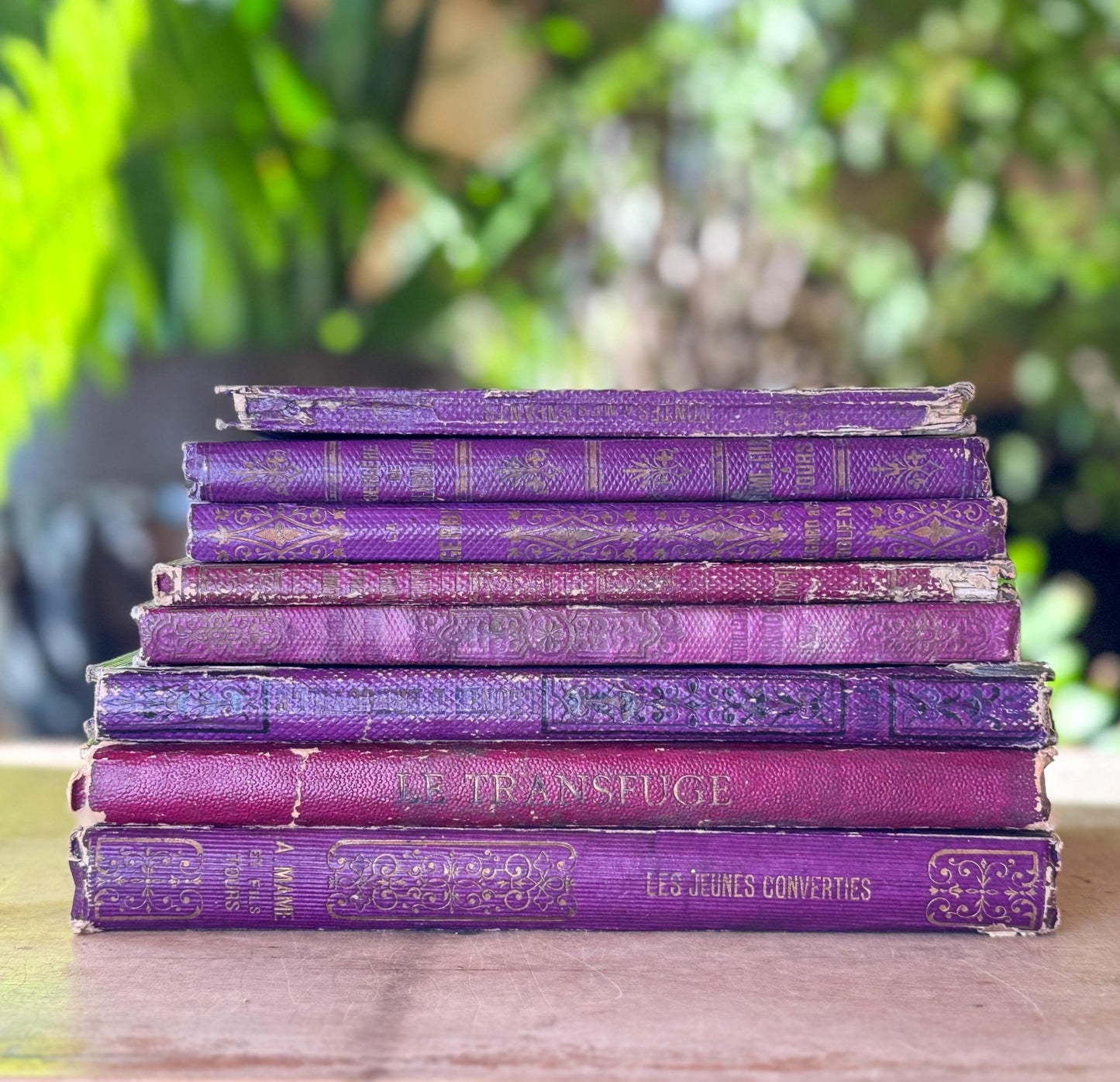 Antique Purple French Book Bundle With Gilt Embossed Covers and School Prize Labels - Pretty Old Books