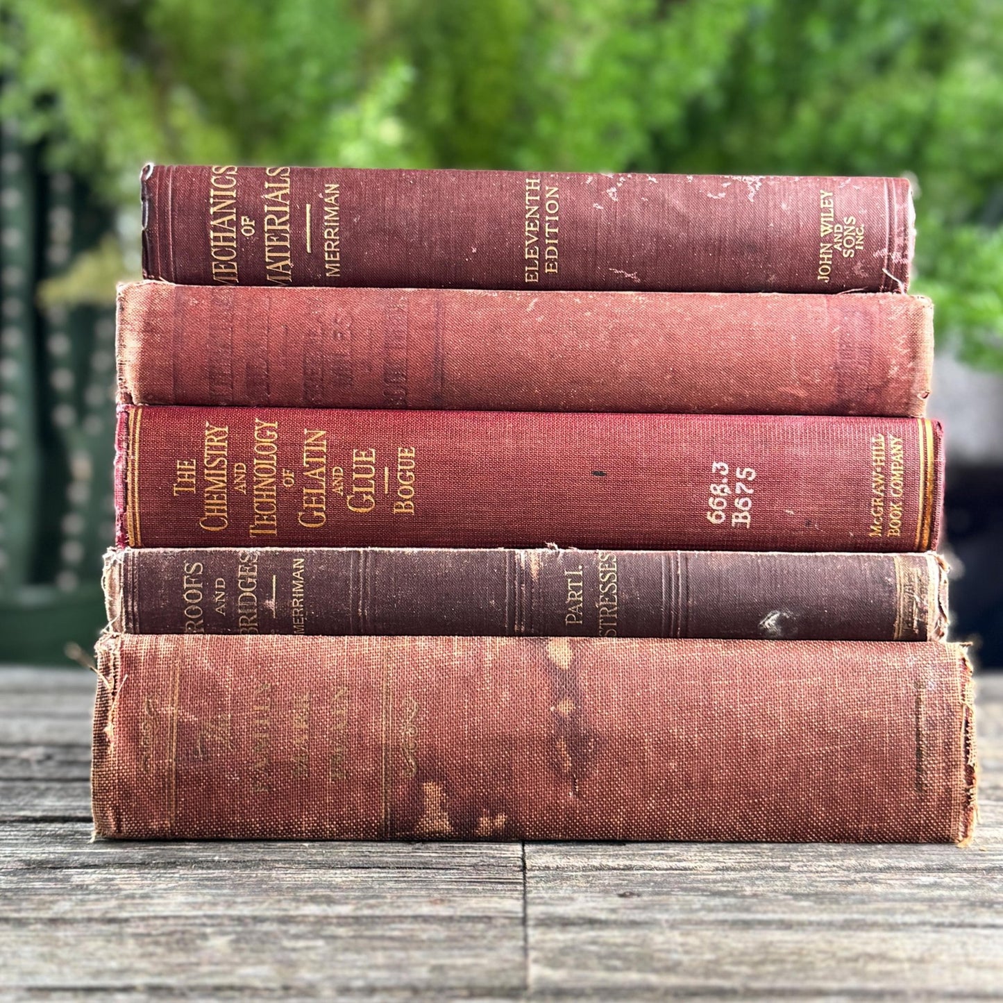 Antique Red and Copper Oversized Book Bundle for Shelf Styling - Pretty Old Books