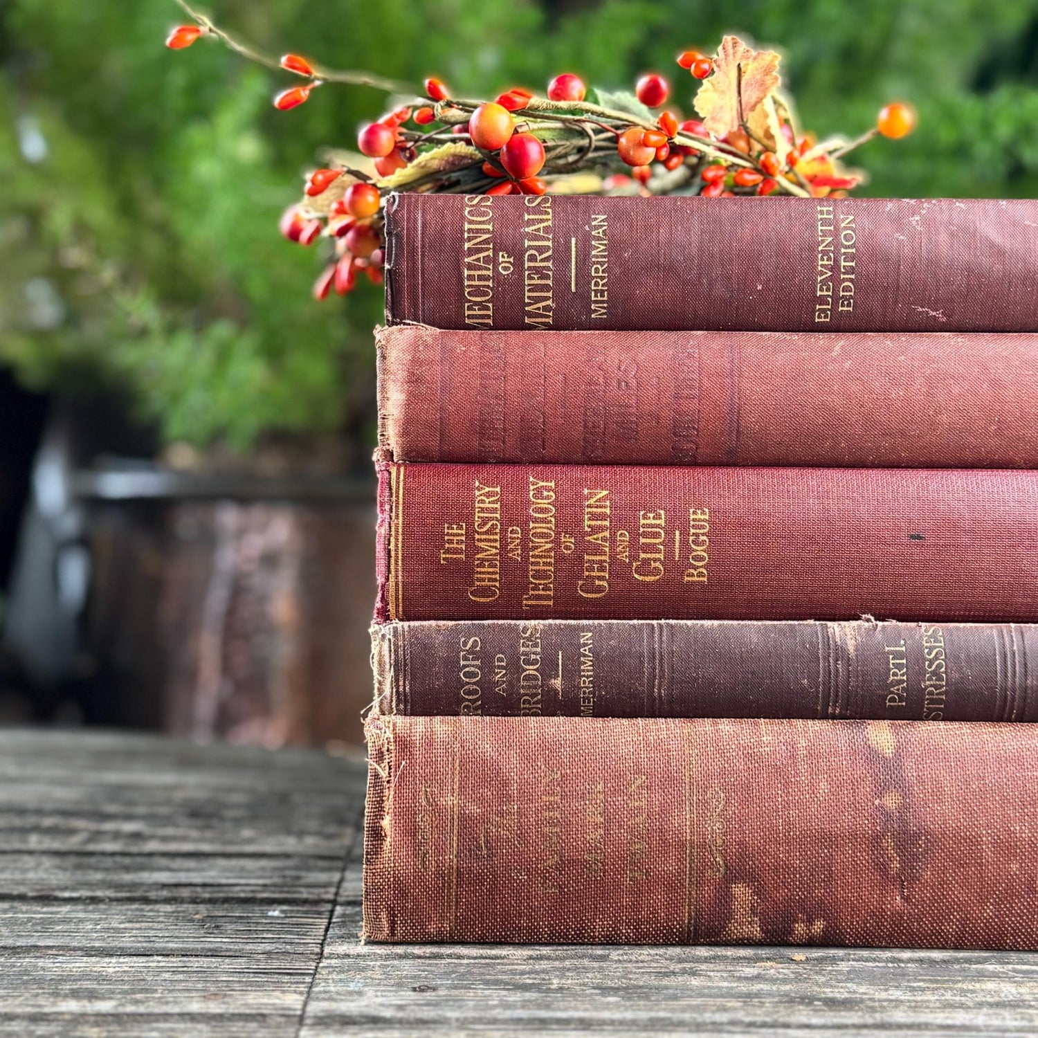 Antique Red and Copper Oversized Book Bundle for Shelf Styling - Pretty Old Books