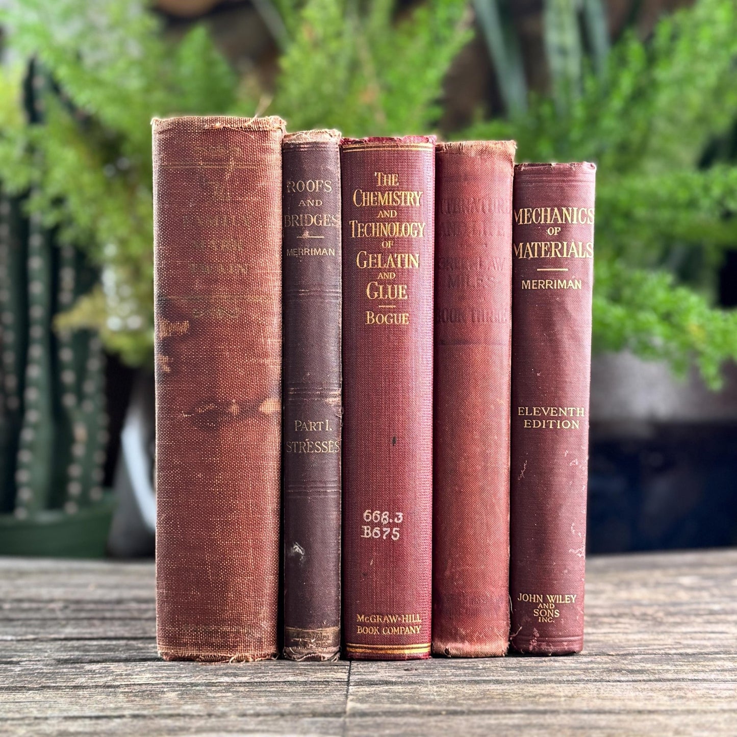 Antique Red and Copper Oversized Book Bundle for Shelf Styling - Pretty Old Books