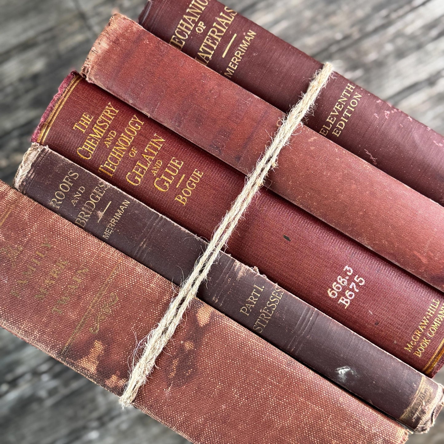 Antique Red and Copper Oversized Book Bundle for Shelf Styling - Pretty Old Books