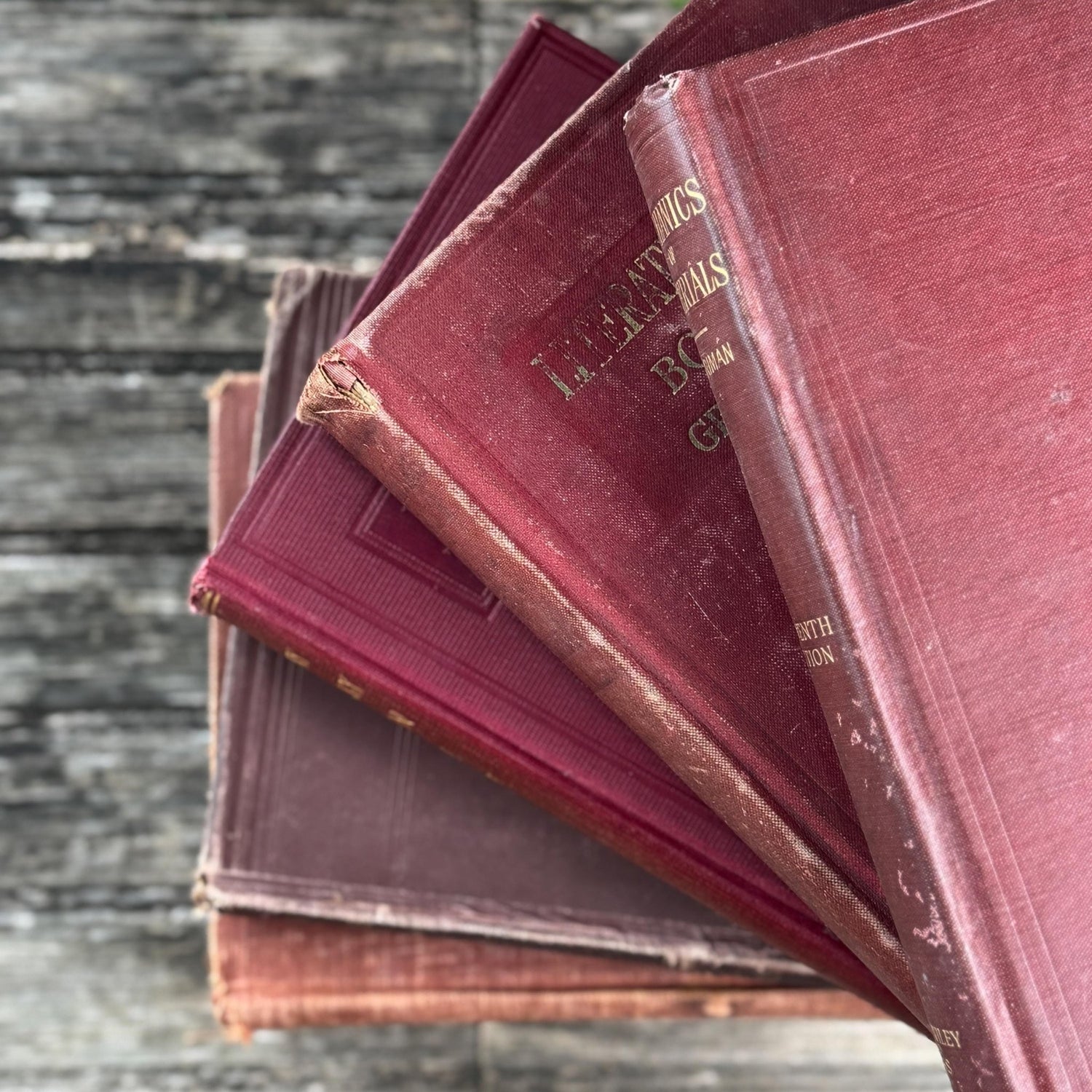 Antique Red and Copper Oversized Book Bundle for Shelf Styling - Pretty Old Books