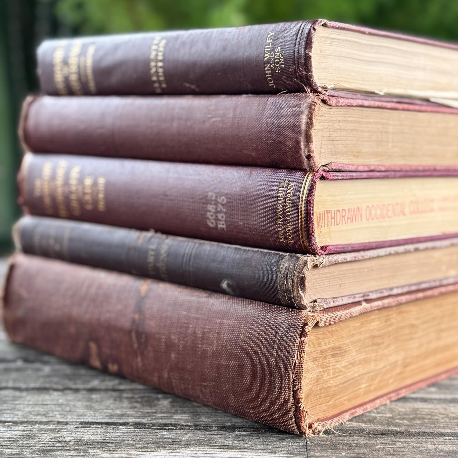 Antique Red and Copper Oversized Book Bundle for Shelf Styling - Pretty Old Books