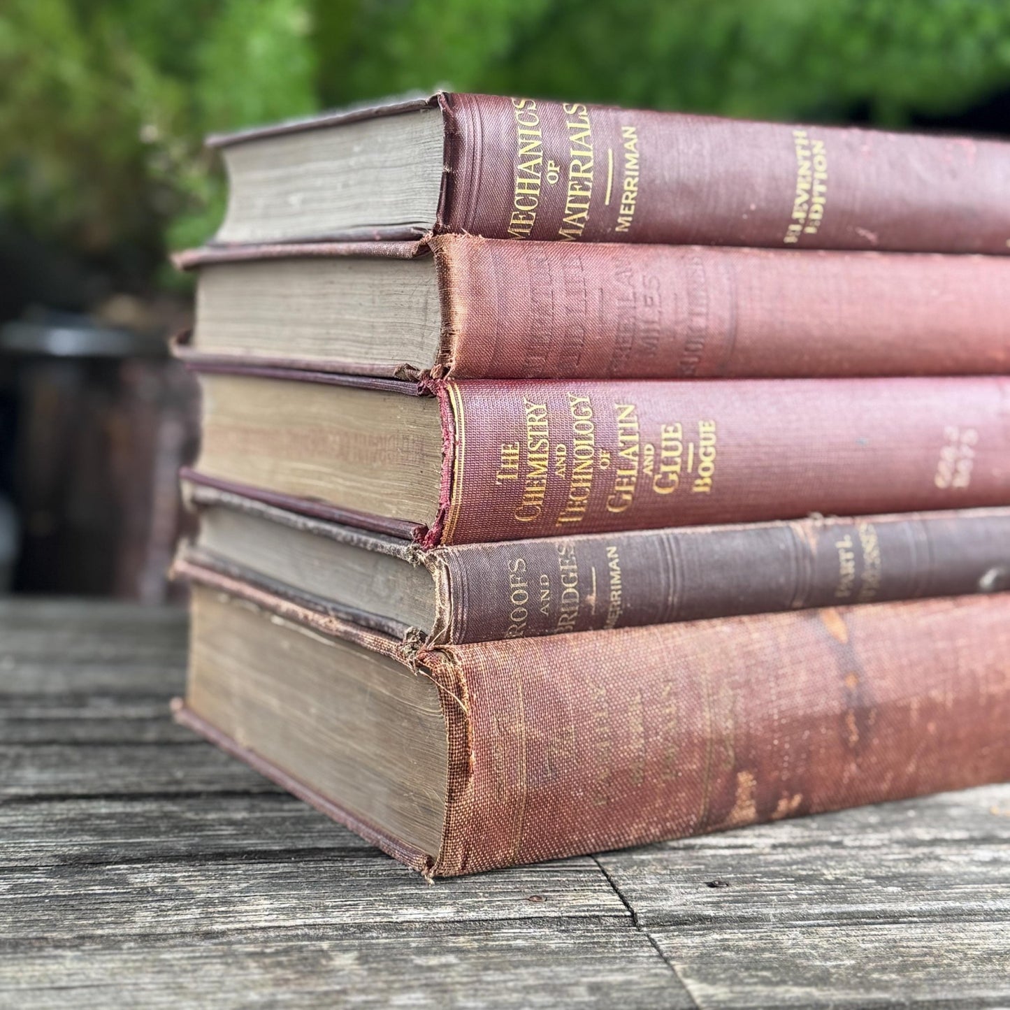 Antique Red and Copper Oversized Book Bundle for Shelf Styling - Pretty Old Books