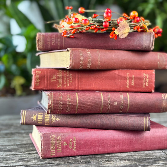 Antique Red and Gold Books for Decor, Classic Literature - Pretty Old Books