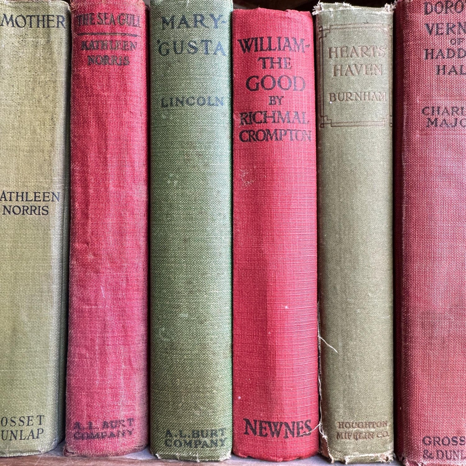 Antique Red and Green Book Set for Christmas Decor, Holiday Mantel, Shelf Styling - Pretty Old Books